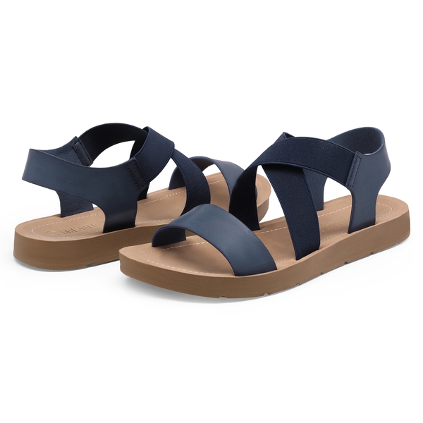 Criss Cross Ankle Strap Flat Sandals - NAVY - 4